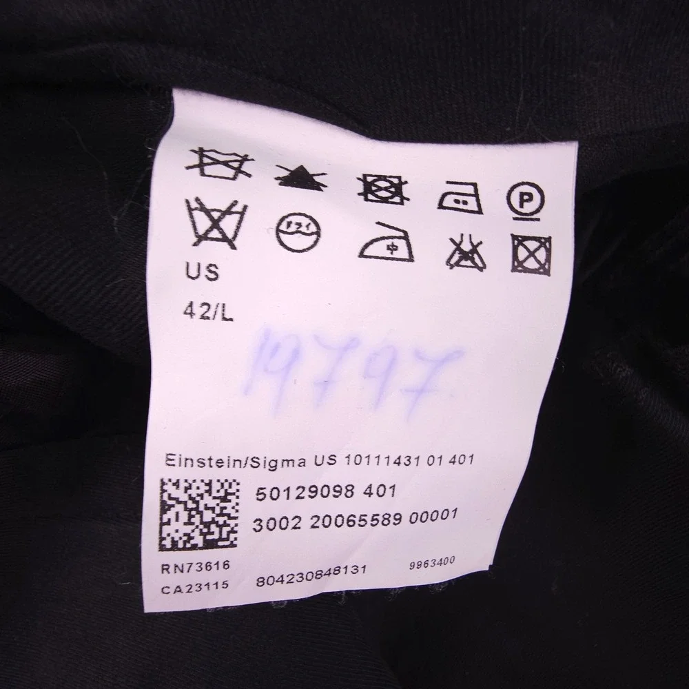 Hugo Boss‎ Suit Mens 42L Navy Blue 3 Button 100% Wool Canvas Pants 38x33 Pleated